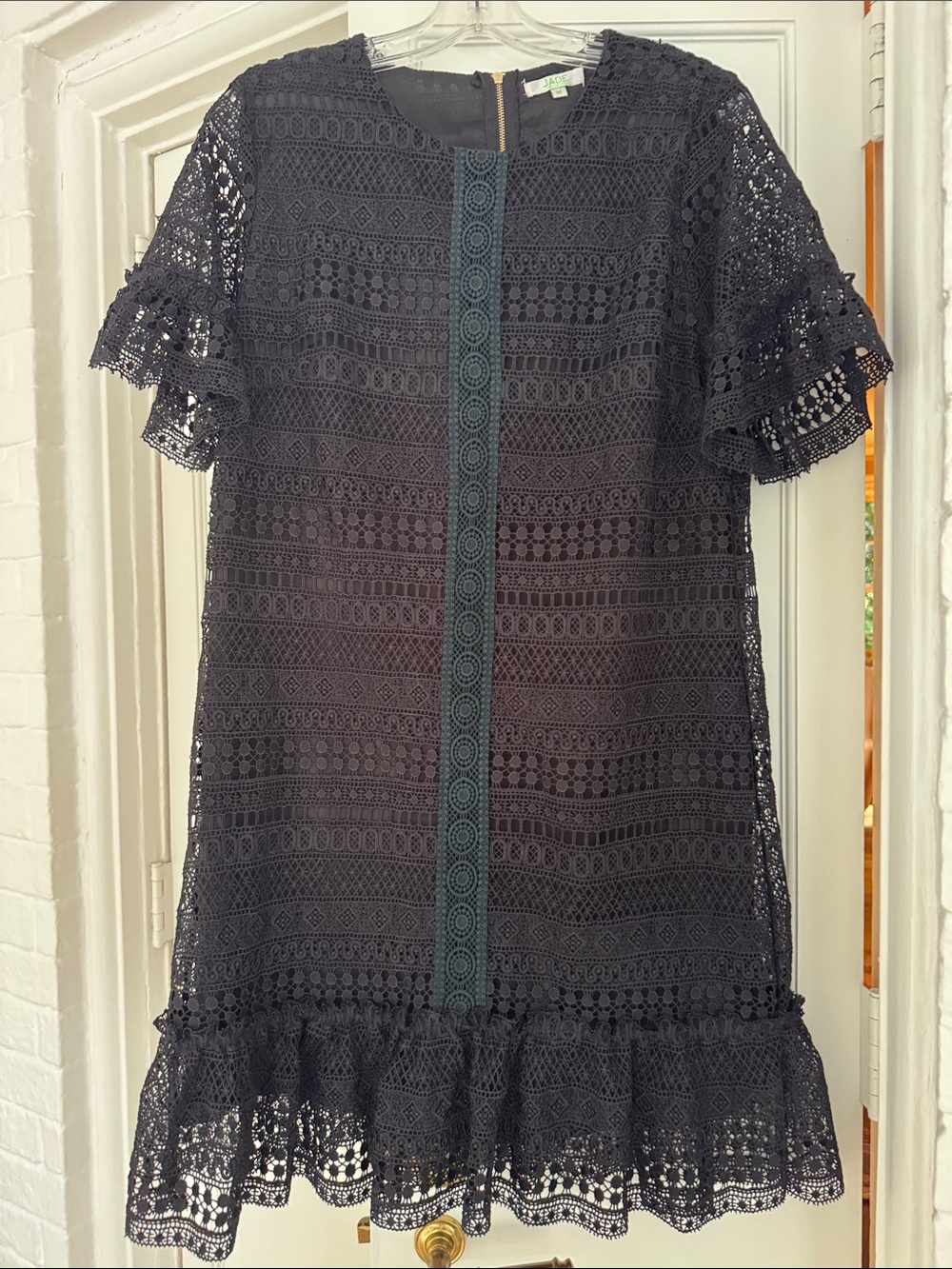 Black Lace Shift Dress with Center Trim